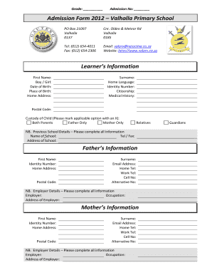 Admission Form 2012 - Valhalla Primary School - Home