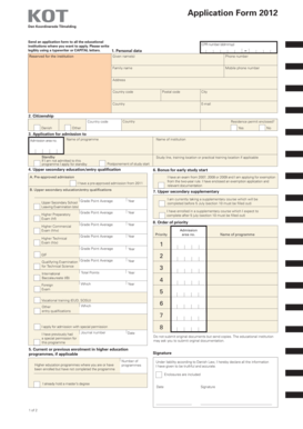 Den Koordinerede Tilmelding Application Form 2012