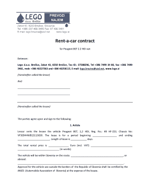 Rent-a-Car Contract for Peugeot 807