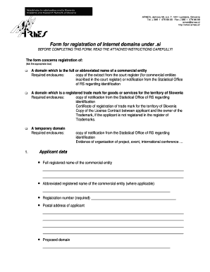 Slovenia Internet Domain Registration Form