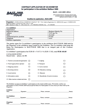 CONTRACT-APPLICATION OF CO-EXHIBITOR - BT 1