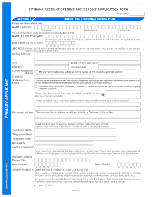 Specification sheet bank - citibank rca account opening