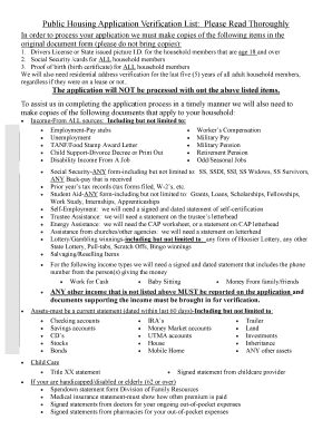 Public Housing Application Verification List