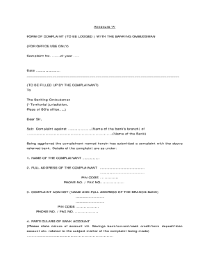 Banking Ombudsman Complaint Form