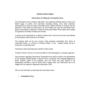 Nomination Form for JIK Industries Limited