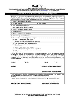 MetLife India Non-Standard Age Proof Form