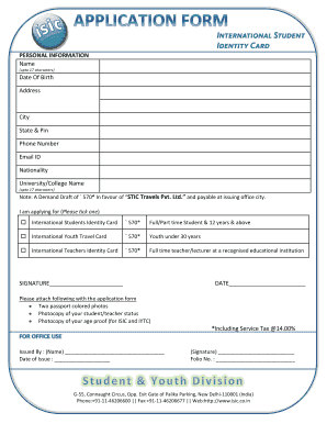 International Student Identity Card Application Form