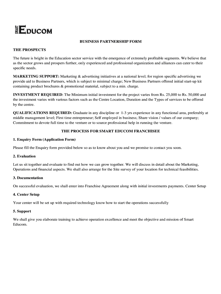 Fillable Online SMART EDUCATION SERVICES Franchise Application Form Fax ...