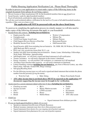 Public Housing Application Verification List