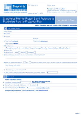 Footballers Income Protection Plan Application Form
