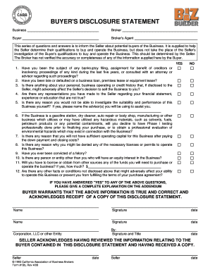 Buyer's Disclosure Statement