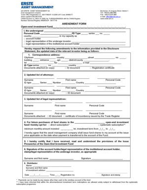Amendment Form for Investment Fund