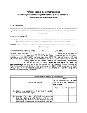 Form of Voting by Correspondence