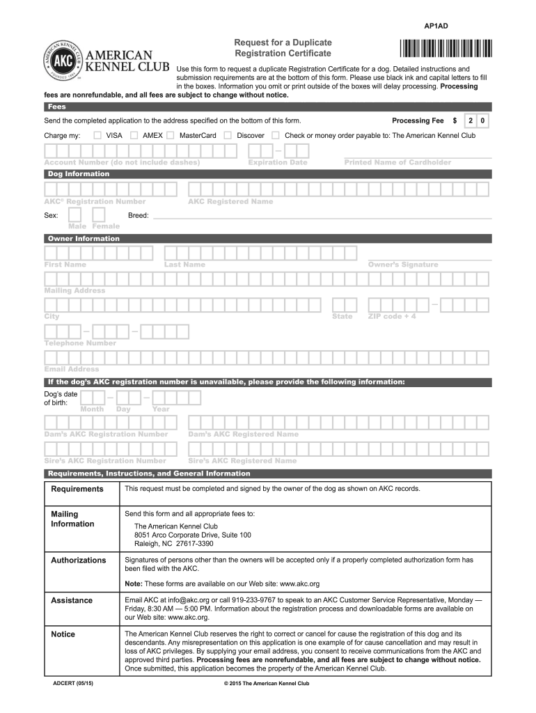 Lost Akc Papers Fill Online Printable Fillable Blank PdfFiller