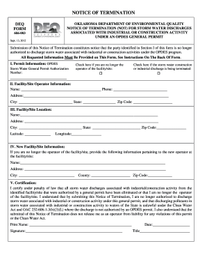 Form 605-003: Notice of Termination (NOT) - the Oklahoma ... - deq state ok