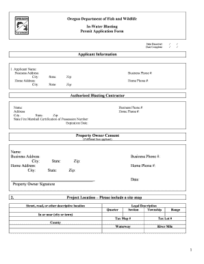 In-water Blasting Permit Application - Oregon Department of Fish ... - dfw state or