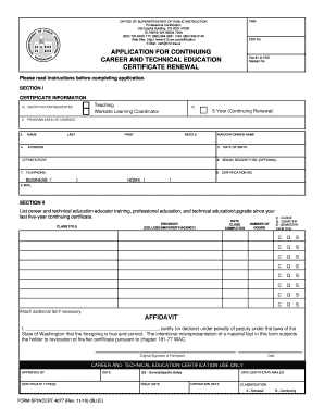 Washington CTE Certificate Renewal Application