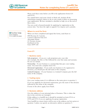 UK Landfill Tax Registration Forms LT1 and LT1A