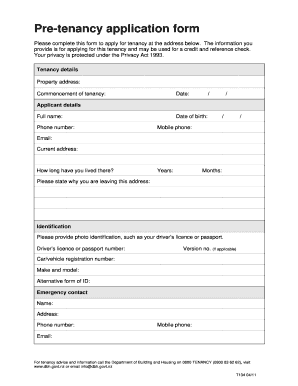 Tenancy Application Form Fill Online Printable Fillable Blank Pdffiller