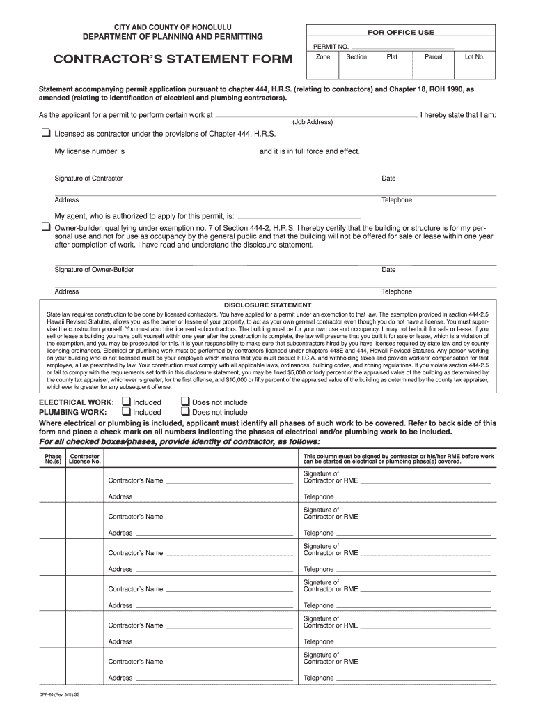 contractor statement form Preview on Page 1