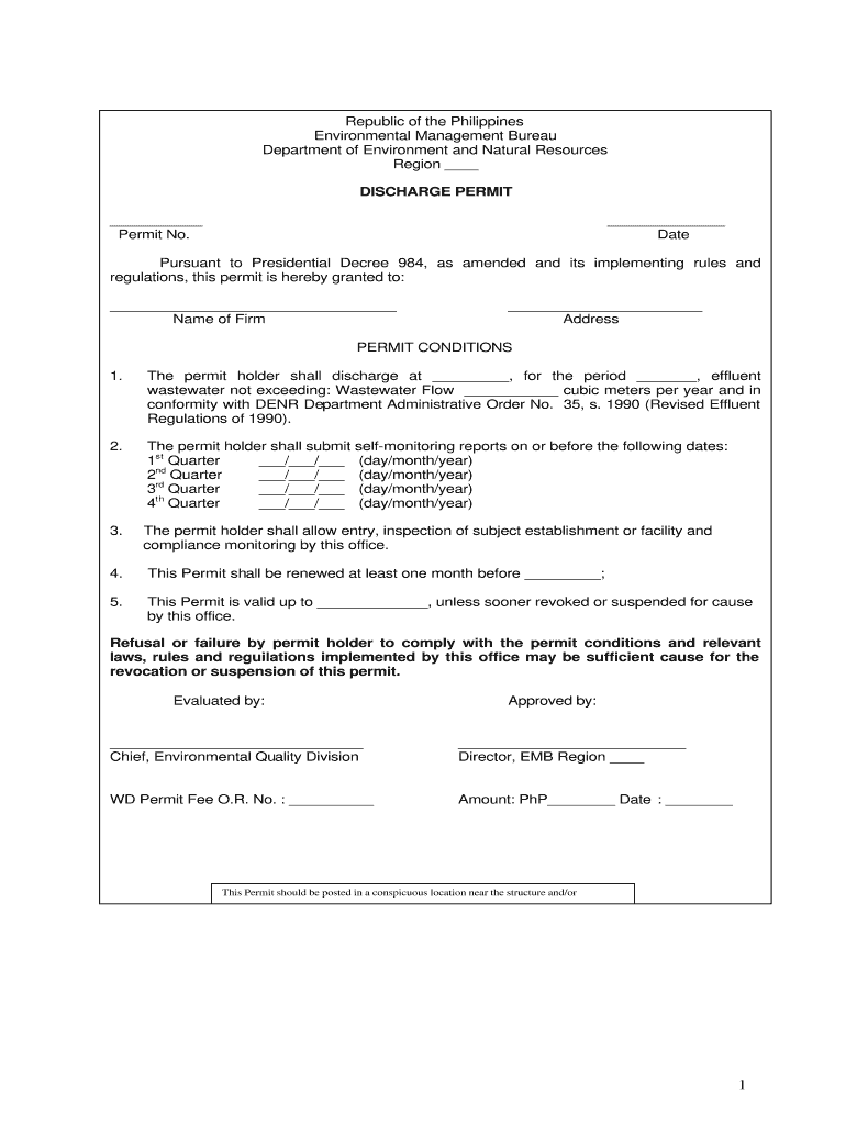 PH Discharge Permit Form Fill and Sign Printable Template Online US