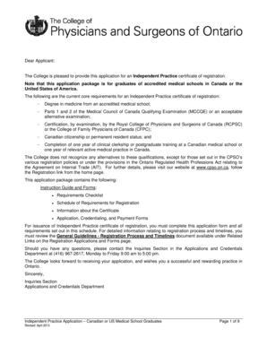 Independent Practice Application for Canadian or US Medical School Graduates