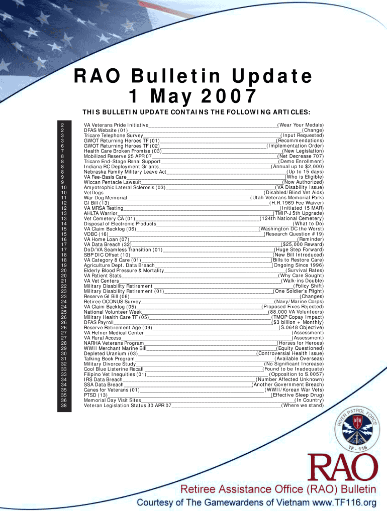 RAO Bulletin Update 1 May 2007 - tf116 Preview on Page 1