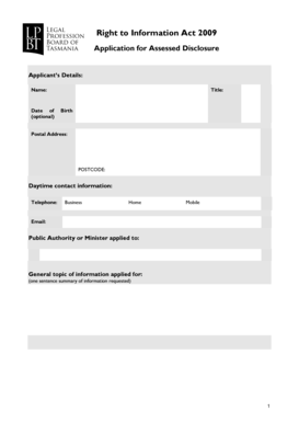 Right to Information Act 2009 Application