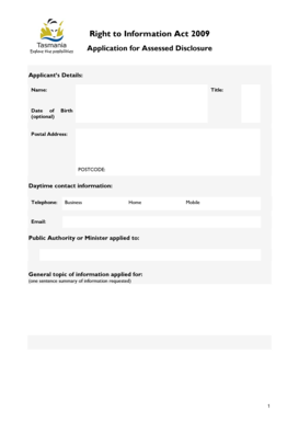 Right to Information Act 2009 Application