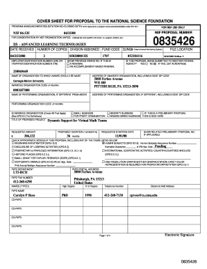 NSF Proposal Cover Sheet