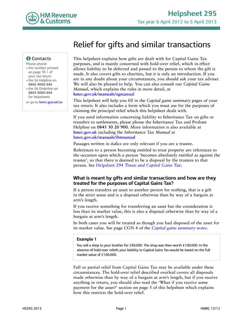 where to send helpsheet 295 2013 form Preview on Page 1