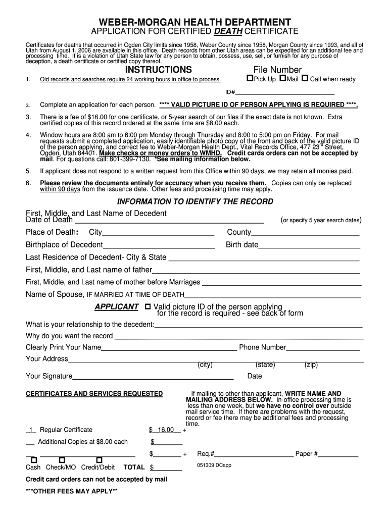 Death Certificate Request Form (English) - Weber-Morgan Health - webermorganhealth Preview on Page 1