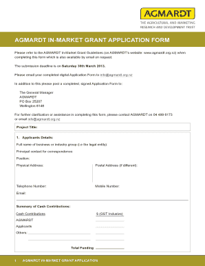 AGMARDT IN-MARKET GRANT APPLICATION FORM