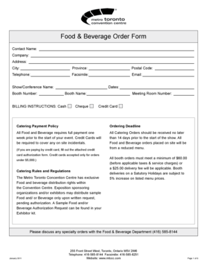 Food & Beverage Order Form