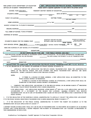 New Jersey Private School Transportation Application