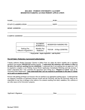 Purdue University Calumet Reserved Parking Access Permit Application