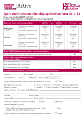 Sheffield Hallam Active Membership Application Form