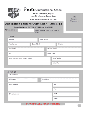 admission letter into jss1