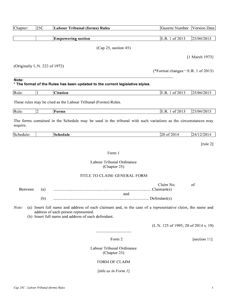 Cap 25C - LABOUR TRIBUNAL (FORMS) - legislation gov Preview on Page 1