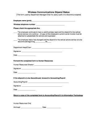 Wireless Communications Stipend Status Form - alvernia