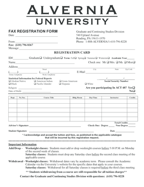 Alvernia University Fax Registration Form