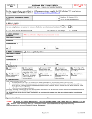 ASU Substitute W-9 & Vendor Authorization Form