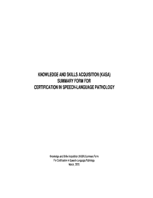 KASA Summary Form for Speech-Language Pathology