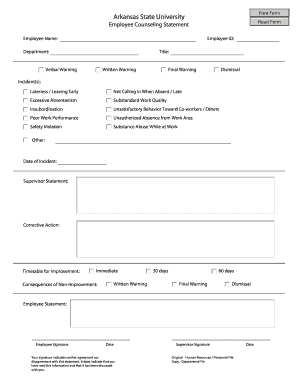 Hr written warning template - Employee Counseling Statement - Arkansas State University - astate