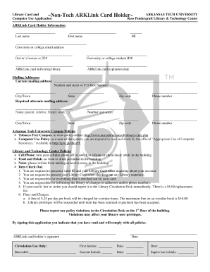 Arkansas Tech University Library Card Application