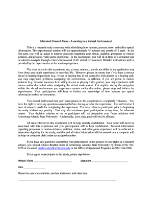 Informed Consent Form – Learning in a Virtual Environment