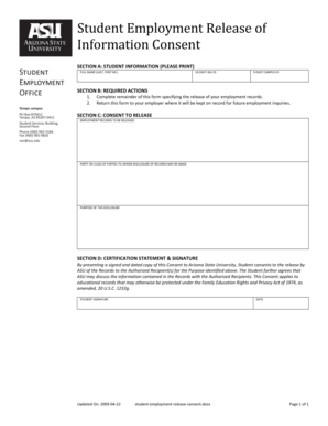 Student Employment Release of Information Consent