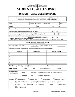 travel questionnaire form