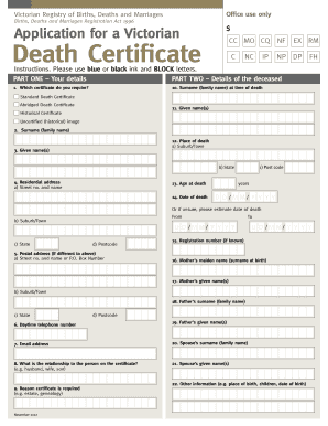 carbon sin Return Death Certificate Victoria Template - Fill Online, Printable, Fillable,  Blank | pdfFiller
