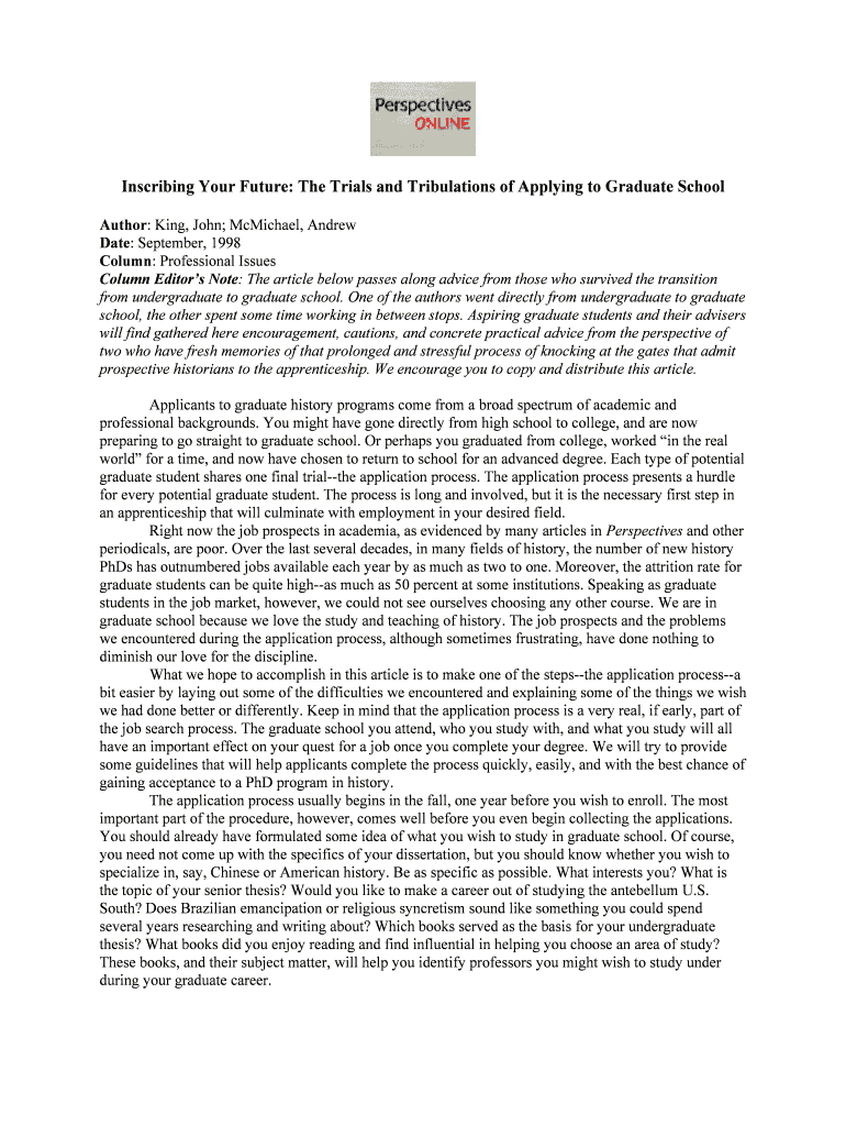 Trials and Tribulations of Applying to Graduate School, AH Preview on Page 1